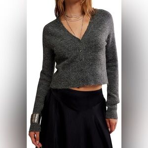 Free People soft spun Charcoal V-Neck Cardigan